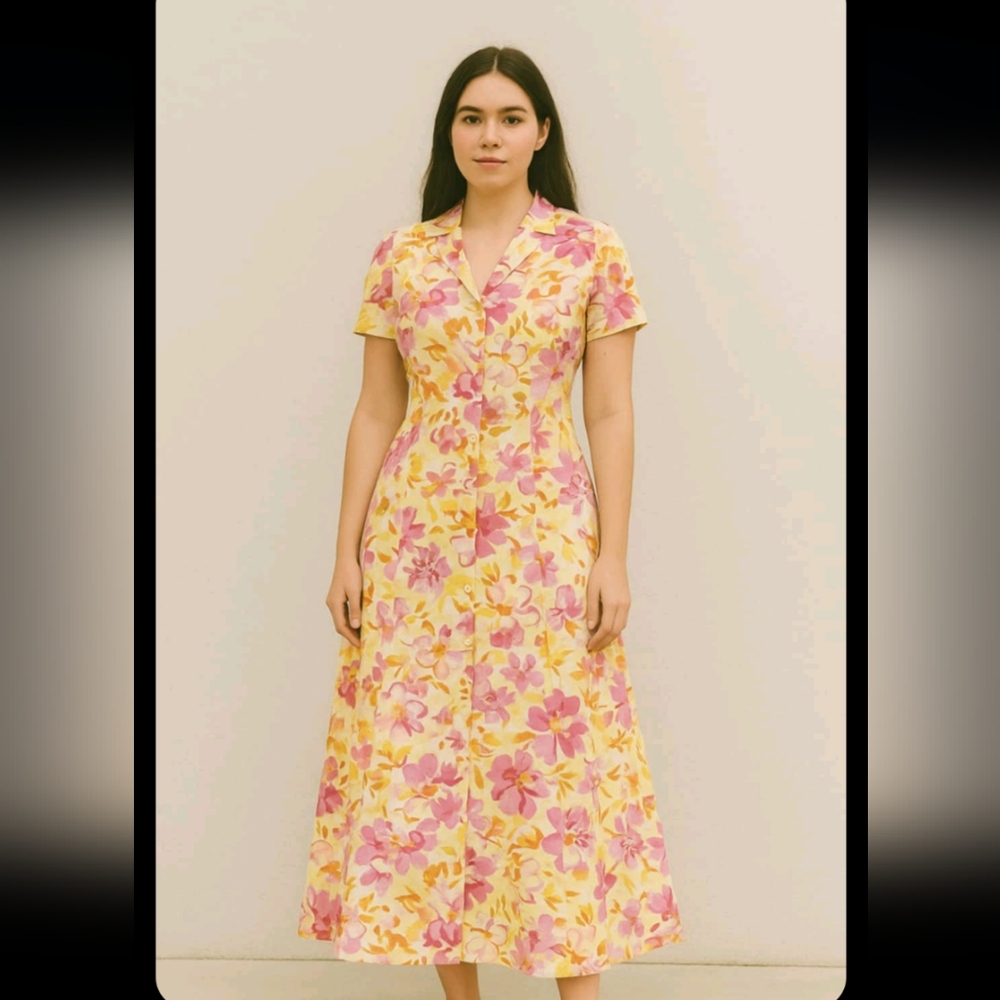 Vintage 90s Koret Separates Petite button front ditsy floral t-shirt dress Med